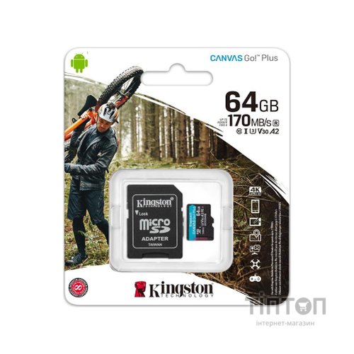Карта пам'яті Kingston 64GB microSDXC class 10 UHS-I U3 A2 Canvas Go Plus (SDCG3/64GB)