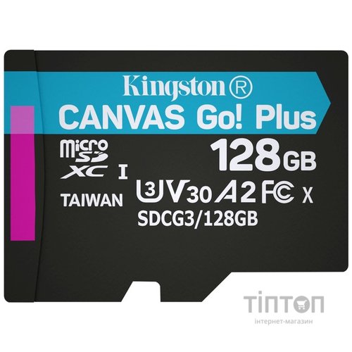 Карта пам'яті Kingston 128GB microSD class 10 UHS-I U3 A2 Canvas Go Plus (SDCG3/128GBSP)