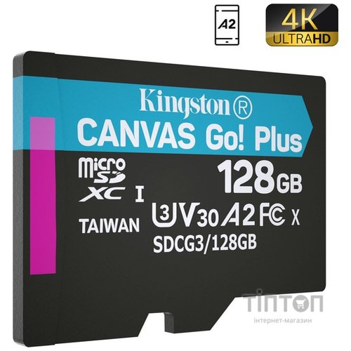 Карта пам'яті Kingston 128GB microSD class 10 UHS-I U3 A2 Canvas Go Plus (SDCG3/128GBSP)
