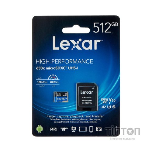 Карта пам'яті Lexar 512GB microSDXC class 10 UHS-I 633x (LSDMI512BB633A)