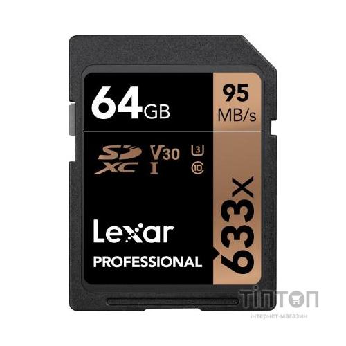 Карта пам'яті Lexar 64GB SDXC class 10 UHS-I U3 V30 633x Professional (LSD64GCB633)