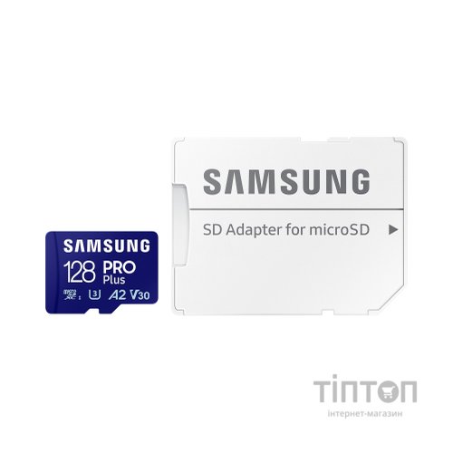 Карта пам'яті Samsung 128 GB microSDXC Pro Plus UHS-I U3 V30 A2 Class 10 + SD-adapter (MB-MD128SA/EU)
