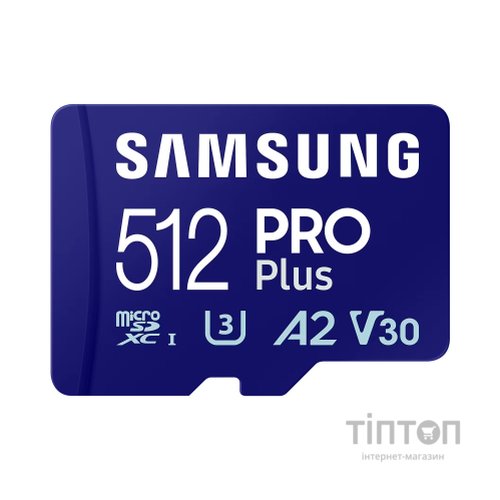 Карта пам'яті Samsung 512 GB microSDXC Pro Plus UHS-I U3 V30 A2 Class 10 + SD-adap (MB-MD512SA/EU)