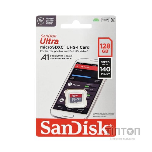 Карта пам'яті SanDisk 128GB microSD class 10 UHS-I A1 Ultra (SDSQUAB-128G-GN6MN)