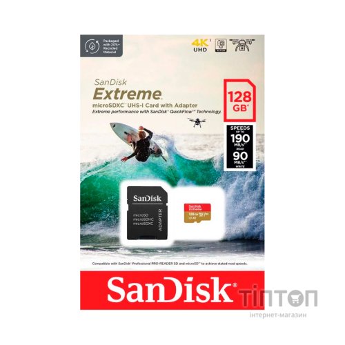 Карта пам'яті SanDisk 128GB microSD class 10 UHS-I Extreme For Action Cams and Dro (SDSQXAA-128G-GN6AA)