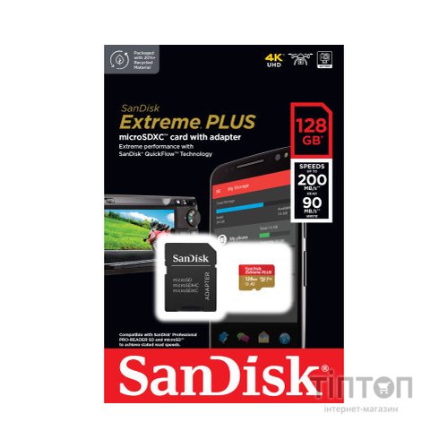 Карта пам'яті SanDisk 128GB microSD class 10 V30 Extreme PLUS (SDSQXBD-128G-GN6MA)