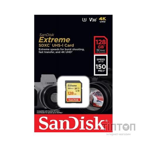 Карта пам'яті SanDisk 128GB SDXC class 10 UHS-I U3 Extreme (SDSDXV5-128G-GNCIN)