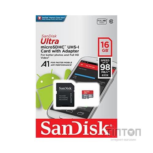 Карта пам'яті SANDISK 16GB microSDHC class 10 UHS-I A1 Ultra (SDSQUAR-016G-GN6IA)
