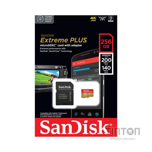 Карта пам'яті SanDisk 256GB microSD class 10 V30 Extreme PLUS (SDSQXBD-256G-GN6MA)
