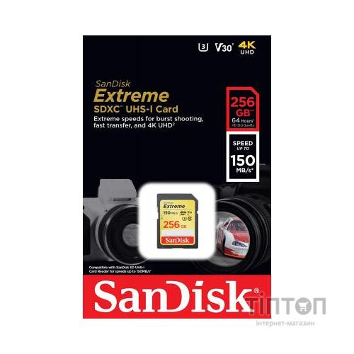 Карта пам'яті SanDisk 256GB SDXC class 10 UHS-I U3 Extreme (SDSDXV5-256G-GNCIN)