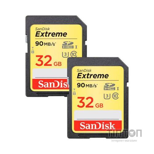 Карта пам'яті SANDISK 32GB SDHC class 10 V30 UHS-I U3 Extreme 2-pack (SDSDXVE-032G-GNCI2)