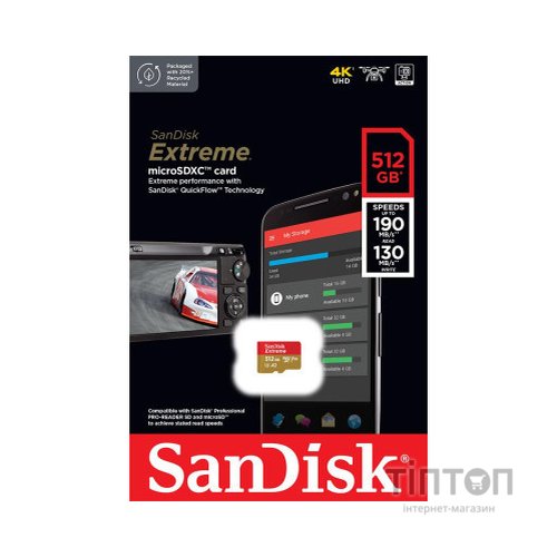 Карта пам'яті SanDisk 512GB microSD class 10 UHS-I U3 V30 Extreme (SDSQXAV-512G-GN6MN)