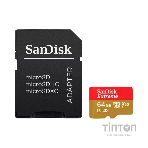 Карта пам'яті SanDisk 64GB microSD class 10 UHS-I Extreme For Action Cams and Dro (SDSQXAH-064G-GN6AA)