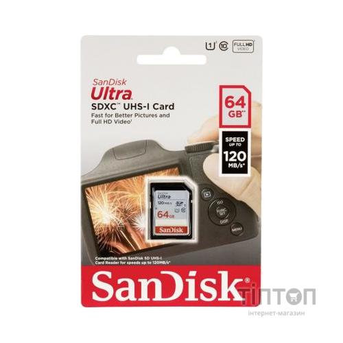 Карта пам'яті SanDisk 64GB SDXC class 10 Ultra (SDSDUN4-064G-GN6IN)