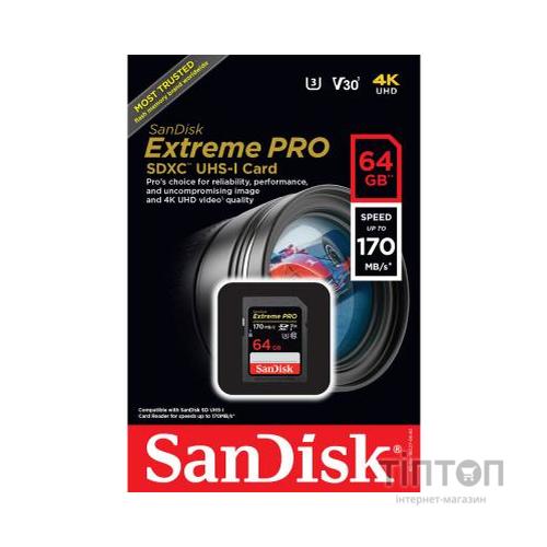 Карта пам'яті SanDisk 64GB SDXC class 10 V30 UHS-I U3 Extreme Pro (SDSDXXY-064G-GN4IN)