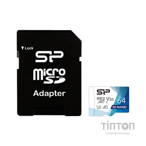 Карта пам'яті Silicon Power 64Gb microSDXC U3 A1 V30 Superior Color 100R/80W + adapter (SP064GBSTXDU3V20AB)