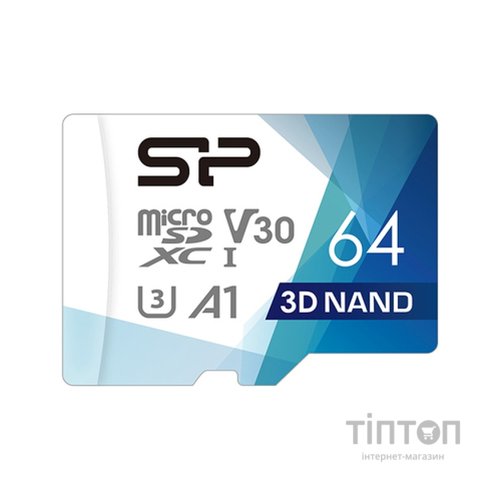 Карта пам'яті Silicon Power 64Gb microSDXC U3 A1 V30 Superior Color 100R/80W + adapter (SP064GBSTXDU3V20AB)