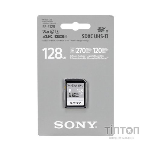 Карта пам'яті Sony 128GB SDXC class 10 UHS-II U3 V60 (SFE128A.ET4)
