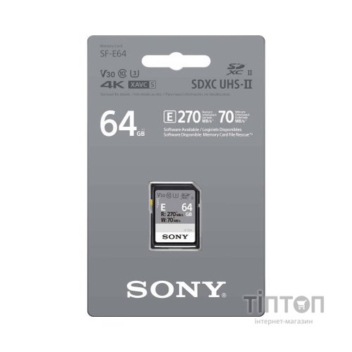 Карта пам'яті Sony 64GB SDXC class 10 UHS-II U3 V30 (SFE64A.ET4)
