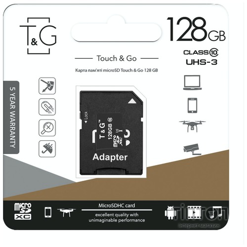 Карта пам'яті T&G 128GB microSDXC class 10 UHS-I U3 (TG-128GBSD10U3-01)