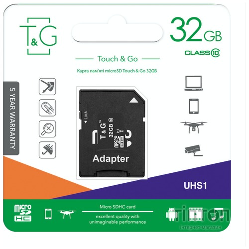 Карта пам'яті T&G 32GB microSDHC class 10 UHS-I (TG-32GBSD10U1-01)