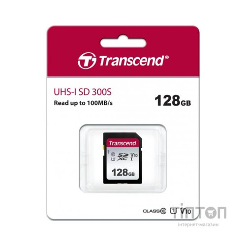 Карта пам'яті Transcend 128GB SDXC class 10 UHS-I U1 V10 (TS128GSDC300S)