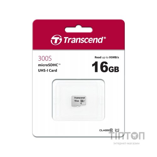 Карта пам'яті Transcend 16GB microSDHC class 10 UHS-I U1 (TS16GUSD300S)