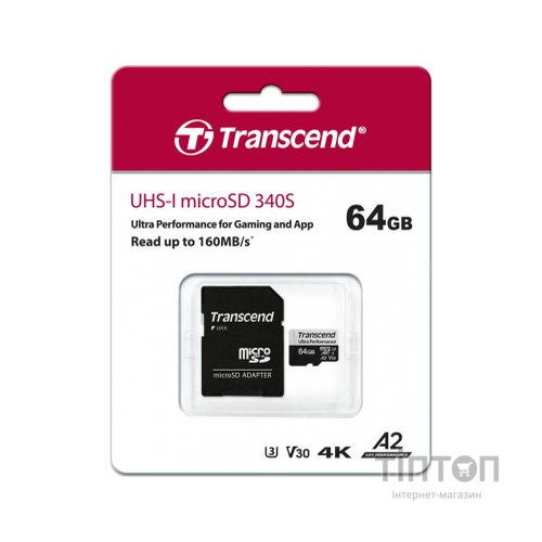 Карта пам'яті Transcend 64GB microSDXC class 10 UHS-I U3 A2 (TS64GUSD340S)
