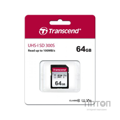Карта пам'яті Transcend 64GB SDXC class 10 UHS-I U1 V10 (TS64GSDC300S)