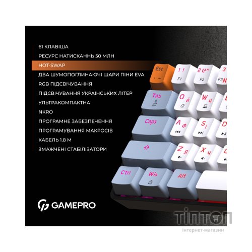 Клавіатура GamePro MK130R Hot-Swap Red Swich RGB USB UA Black (MK130R)