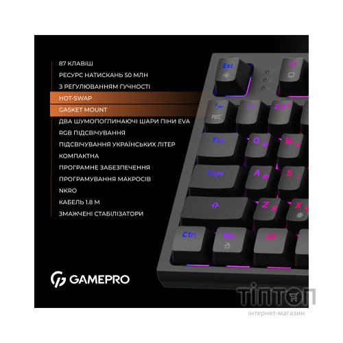 Клавіатура GamePro MK180B Hot-Swap Red Swich RGB USB UA Black (MK180B)