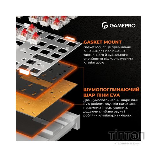Клавіатура GamePro MK180W Hot-Swap Red Swich RGB USB UA White (MK180W)