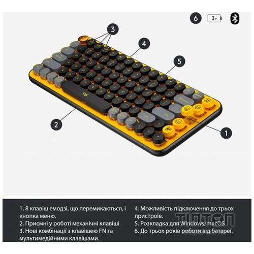 Клавіатура Logitech POP Keys Wireless Mechanical Keyboard UA Blast Yellow (920-010735)