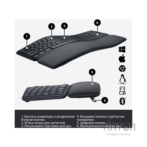Клавіатура Logitech ERGO K860 Bluetooth/Wireless UA Black (920-010108)