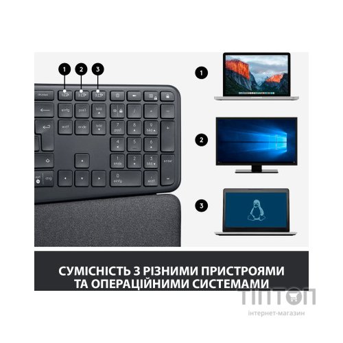 Клавіатура Logitech ERGO K860 Bluetooth/Wireless UA Black (920-010108)