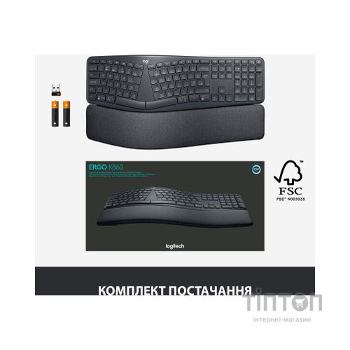 Клавіатура Logitech ERGO K860 Bluetooth/Wireless UA Black (920-010108)