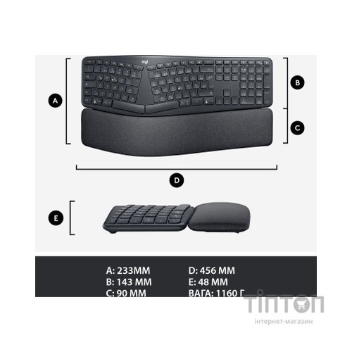 Клавіатура Logitech ERGO K860 Bluetooth/Wireless UA Black (920-010108)