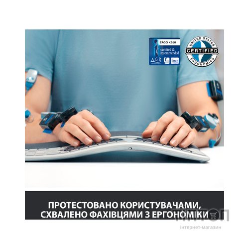 Клавіатура Logitech ERGO K860 for Business Bluetooth/Wireless UA Black (920-010352)