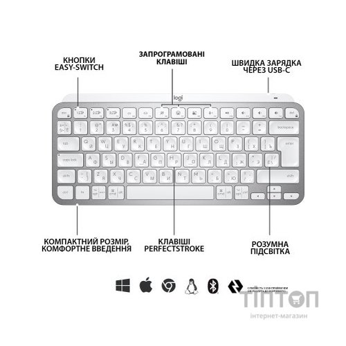 Клавіатура Logitech MX Keys Mini Wireless Illuminated UA Pale Grey (920-010499)