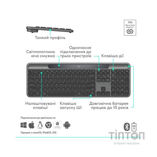 Клавіатура Logitech Slim Solar+ Bluetooth Graphite (920-013764)