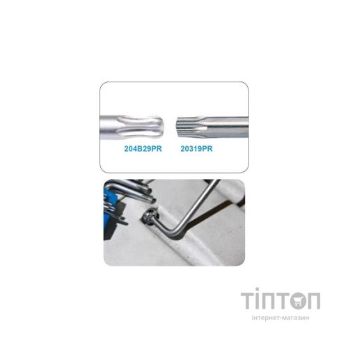 Ключ KING TONY Torx 9 шт. (Т10-Т50) Г-подібний подовжений з отвором (204B29PR)