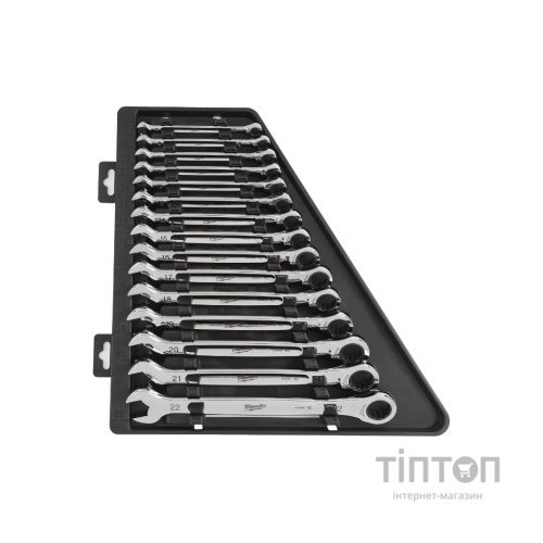 Ключ Milwaukee MAX BITE рожково-накидний з тріскачкою, 15шт, 8-22мм (4932464994)