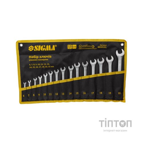 Ключ Sigma набір ріжково-накидних 15шт 6-22мм CrV satine, тк чохол (6010131)