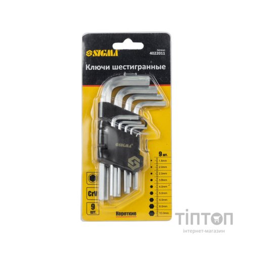 Ключ Sigma набір шестигранних 9шт 1.5-10мм CrV, короткі (4022011)
