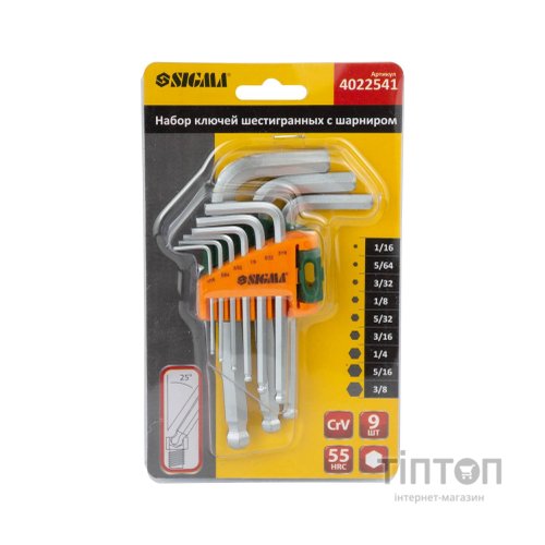 Ключ Sigma шестигранний 9шт 1/16-3/8" CrV (короткий) (4022541)