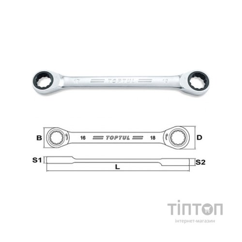 Ключ Toptul гайковий накидний з тріскачкою 17х19мм (AOAG1719)