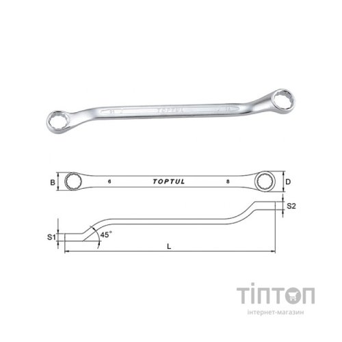 Ключ Toptul накидний (кут 45 °) 7х8мм (AAEH0708)