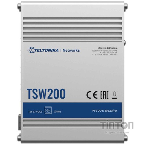 Коммутатор Teltonika TSW200 (TSW200000010) (industrial, unmanaged, 8xGE PoE+, 2xSFP, IP30, ALU Case, 2 pin industrial DC, max PoE 240W)