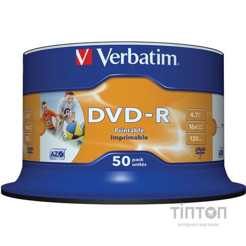 Компакт-диск Verbatim DVD-R 4,7GB 16x(50шт в упаковці)