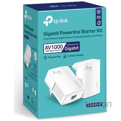 Комплект адаптеров Powerline TP-Link TL-PA7017 KIT (AV2 1000, 1xGE, розетка, 2 pack)